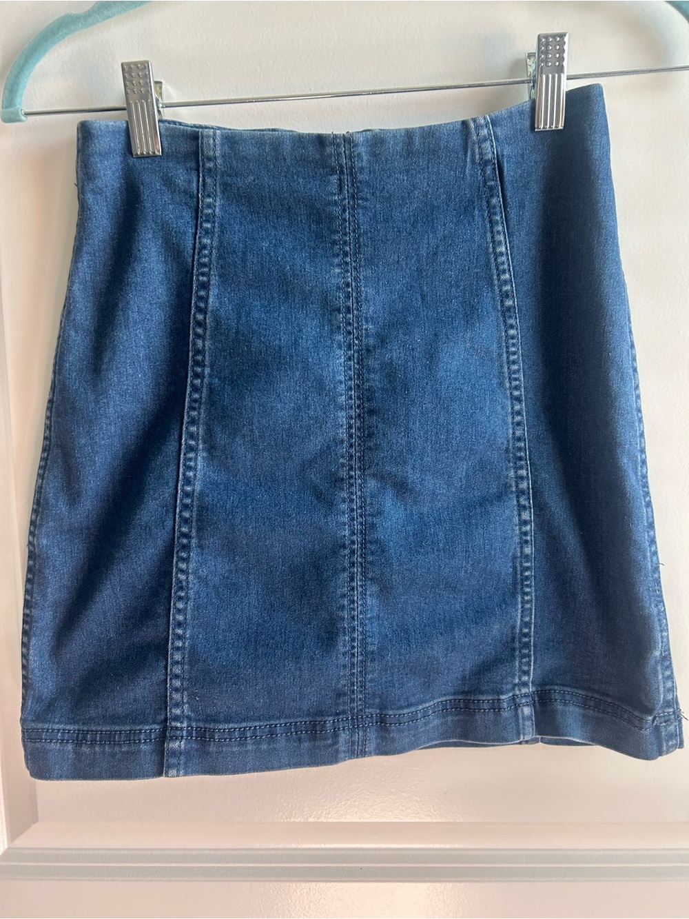 Free People Blue Denim Panel Mini Skirt